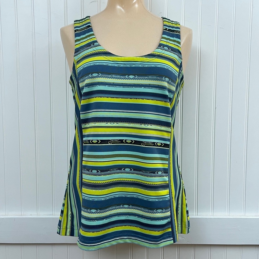 Royal Robbins Green Blue Striped Sleeveless Performance Hiking Activewear Tank